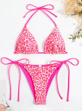 Bikini de tiras divididas con estampado de leopardo